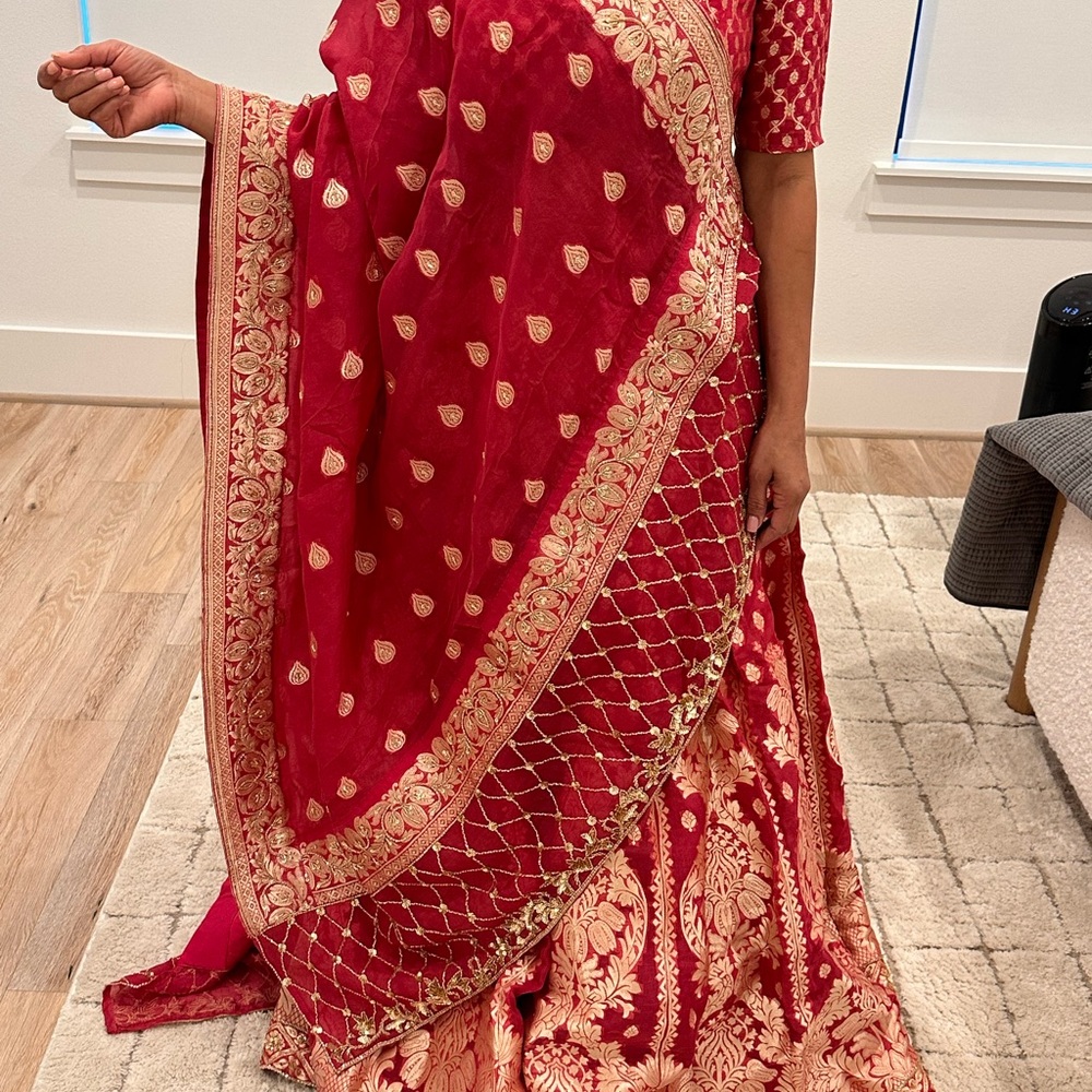Premya Designer Lengha in Rani